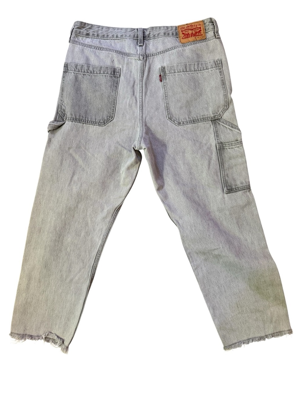 Levi’s Men’s Light Grey Carpenter Jeans Size 34 x 30 Raw Hem Straight Leg Zip